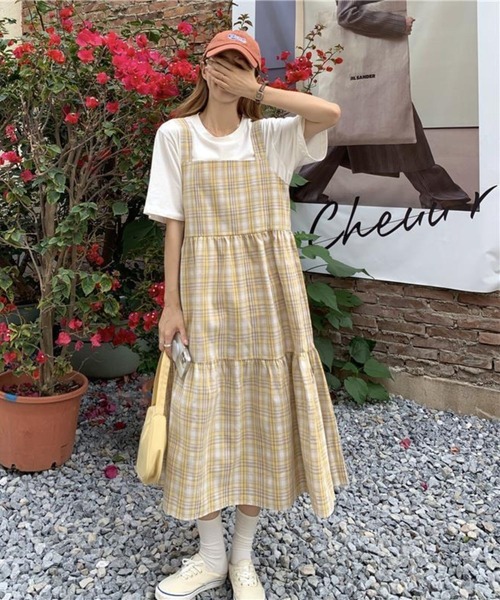 LYEON（リヨン）の「スクエアチェックワンピース（ワンピース・レディース・サックスブルー/イエロー・FREE）」の7枚目の写真