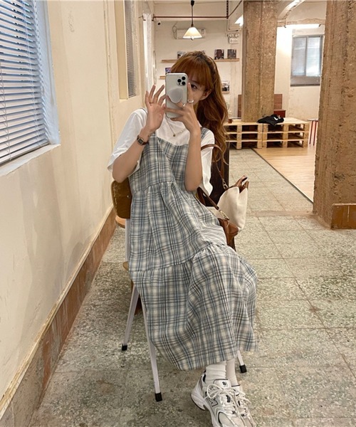 LYEON（リヨン）の「スクエアチェックワンピース（ワンピース・レディース・サックスブルー/イエロー・FREE）」の13枚目の写真