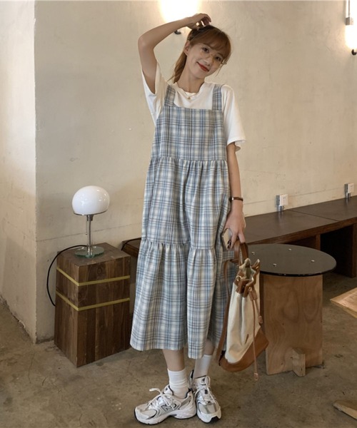 LYEON（リヨン）の「スクエアチェックワンピース（ワンピース・レディース・サックスブルー/イエロー・FREE）」の5枚目の写真