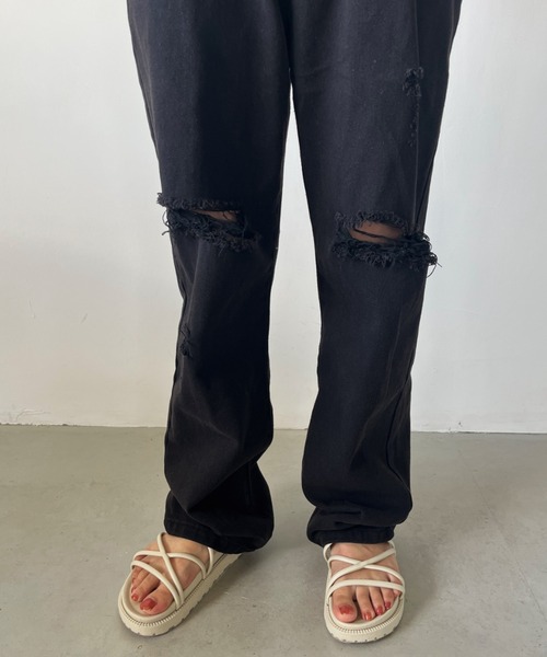 CLEA（クレア）の「ダメージクラッシュワイドデニムパンツ（デニムパンツ・レディース・ブルー/ブラック・M/L）」の8枚目の写真