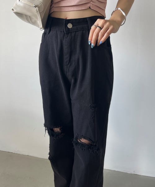 CLEA（クレア）の「ダメージクラッシュワイドデニムパンツ（デニムパンツ・レディース・ブルー/ブラック・M/L）」の7枚目の写真