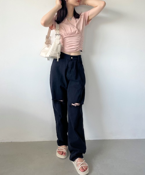 CLEA（クレア）の「ダメージクラッシュワイドデニムパンツ（デニムパンツ・レディース・ブルー/ブラック・M/L）」の9枚目の写真