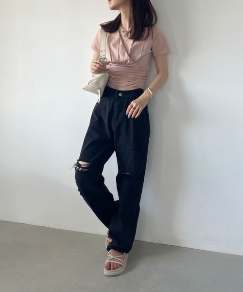 CLEA（クレア）の「ダメージクラッシュワイドデニムパンツ（デニムパンツ・レディース・ブルー/ブラック・M/L）」の10枚目の写真