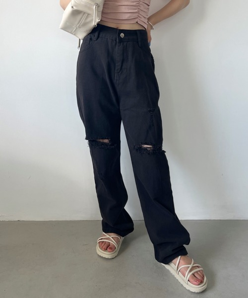 CLEA（クレア）の「ダメージクラッシュワイドデニムパンツ（デニムパンツ・レディース・ブルー/ブラック・M/L）」の3枚目の写真