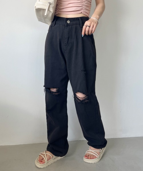 CLEA（クレア）の「ダメージクラッシュワイドデニムパンツ（デニムパンツ・レディース・ブルー/ブラック・M/L）」の4枚目の写真