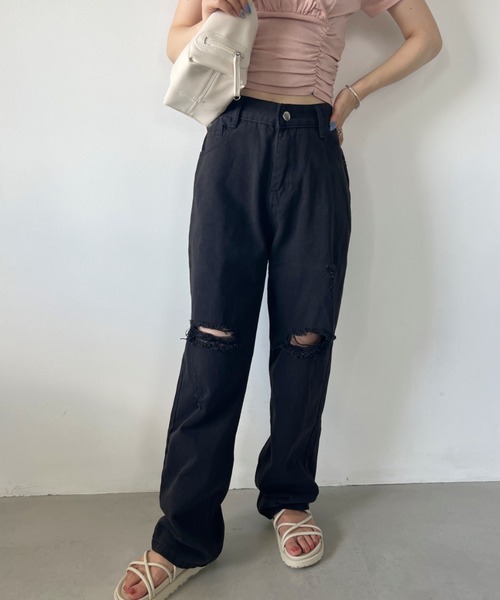 CLEA（クレア）の「ダメージクラッシュワイドデニムパンツ（デニムパンツ・レディース・ブルー/ブラック・M/L）」の5枚目の写真