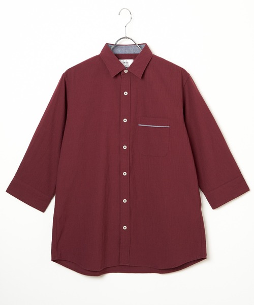ikka（イッカ）の「7分袖楊柳パイピングシャツ（シャツ/ブラウス・メンズ・ワイン/ネイビー/グリーン・S/M/L/XL）」の3枚目の写真