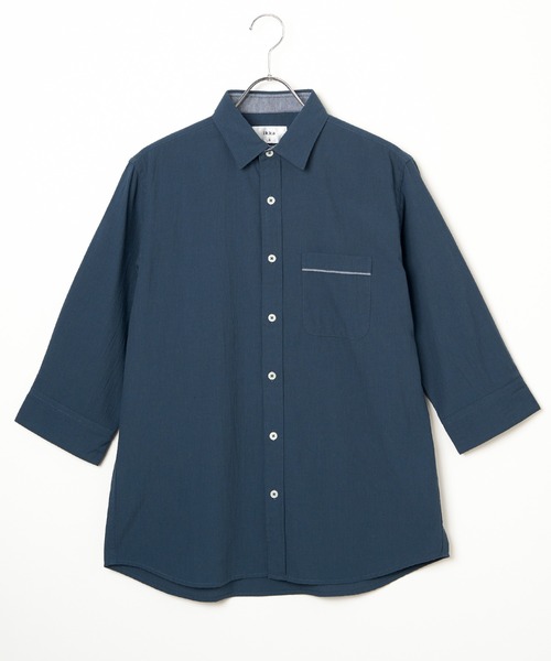 ikka（イッカ）の「7分袖楊柳パイピングシャツ（シャツ/ブラウス・メンズ・ワイン/ネイビー/グリーン・S/M/L/XL）」の2枚目の写真