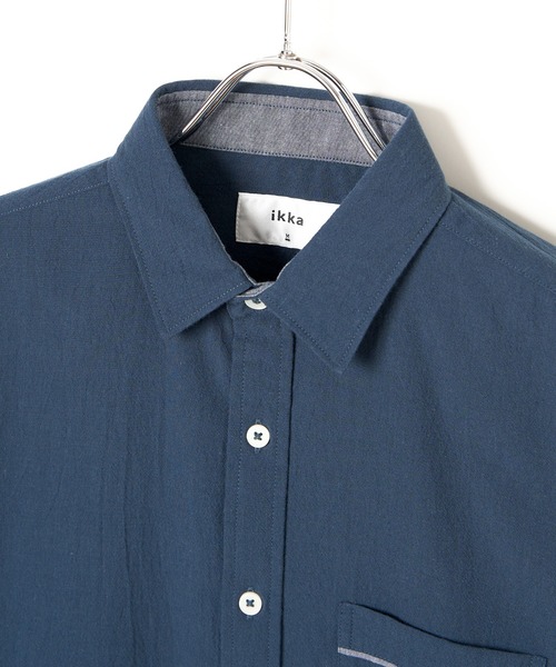 ikka（イッカ）の「7分袖楊柳パイピングシャツ（シャツ/ブラウス・メンズ・ワイン/ネイビー/グリーン・S/M/L/XL）」の17枚目の写真