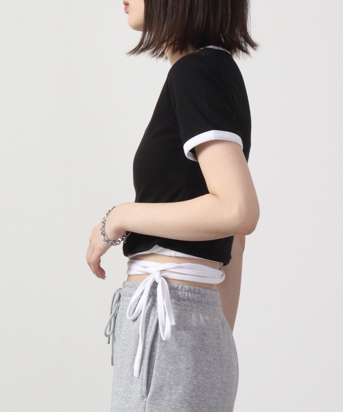 FUNALIVE(ファンアライブ)の「韓国製 ダークハートモチーフクロップド丈紐デザインTシャツ 半袖(Tシャツ/カットソー・レディース・ブラック/カーキ/ピンク/ホワイト・FREE)」の22枚目の写真