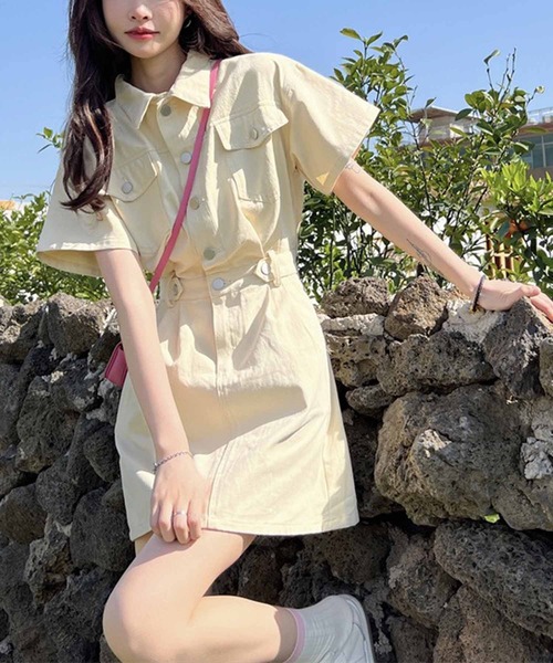 NANEA(ナネア)の「ウエストマーク半袖ミニワンピース(ワンピース・レディース・ブルー/キナリ/ピンク/ネイビー・SMALL/MEDIUM/LARGE)」の8枚目の写真