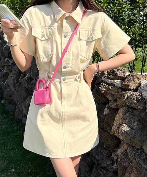NANEA(ナネア)の「ウエストマーク半袖ミニワンピース(ワンピース・レディース・ブルー/キナリ/ピンク/ネイビー・SMALL/MEDIUM/LARGE)」の6枚目の写真