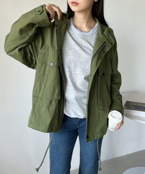 CLEA(クレア)の「スタンドネックオーバーサイズミリタリージャケット(ミリタリージャケット・レディース・ブラック/カーキ・FREE)」の19枚目の写真