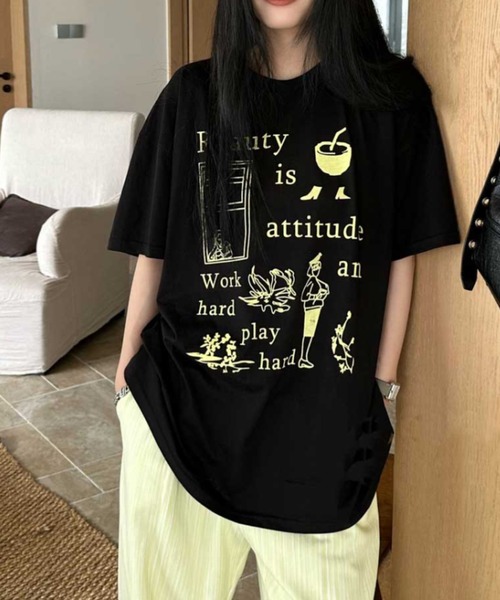 Vipoa(ヴィポア)の「handwriting print tee(Tシャツ/カットソー・レディース・ホワイト/グレー/ブラック・FREE)」の3枚目の写真