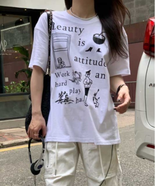 Vipoa(ヴィポア)の「handwriting print tee(Tシャツ/カットソー・レディース・ホワイト/グレー/ブラック・FREE)」の4枚目の写真
