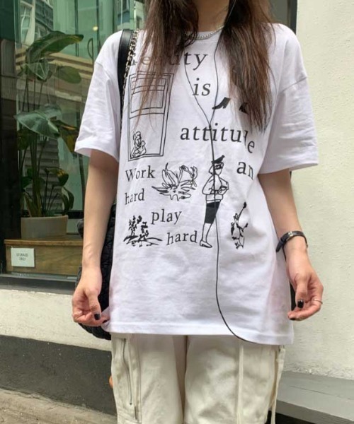 Vipoa(ヴィポア)の「handwriting print tee(Tシャツ/カットソー・レディース・ホワイト/グレー/ブラック・FREE)」の5枚目の写真
