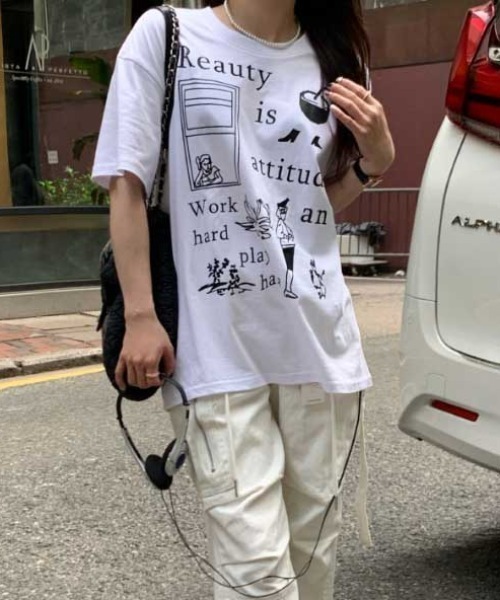 Vipoa(ヴィポア)の「handwriting print tee(Tシャツ/カットソー・レディース・ホワイト/グレー/ブラック・FREE)」の6枚目の写真