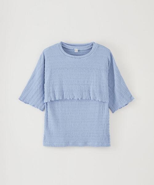 CITEN（シテン）の「＜CITEN＞レイヤード クリンプ トップ－ウォッシャブル－（Tシャツ/カットソー・レディース・オフホワイト/ブラック/ライトブルー・FREE）」の3枚目の写真