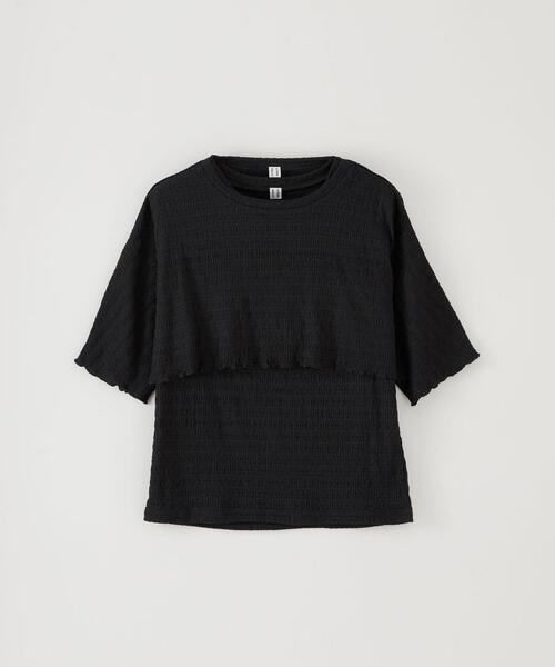 CITEN（シテン）の「＜CITEN＞レイヤード クリンプ トップ－ウォッシャブル－（Tシャツ/カットソー・レディース・オフホワイト/ブラック/ライトブルー・FREE）」の2枚目の写真