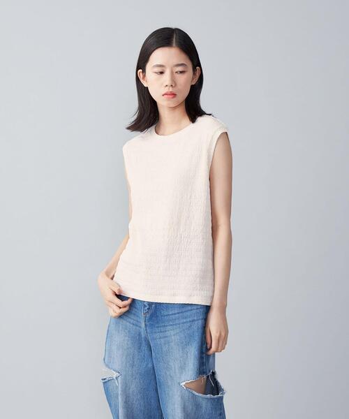 CITEN（シテン）の「＜CITEN＞レイヤード クリンプ トップ－ウォッシャブル－（Tシャツ/カットソー・レディース・オフホワイト/ブラック/ライトブルー・FREE）」の4枚目の写真