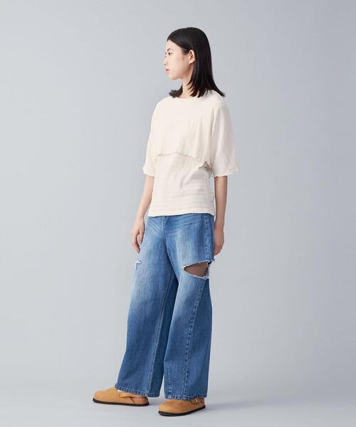 CITEN（シテン）の「＜CITEN＞レイヤード クリンプ トップ－ウォッシャブル－（Tシャツ/カットソー・レディース・オフホワイト/ブラック/ライトブルー・FREE）」の8枚目の写真