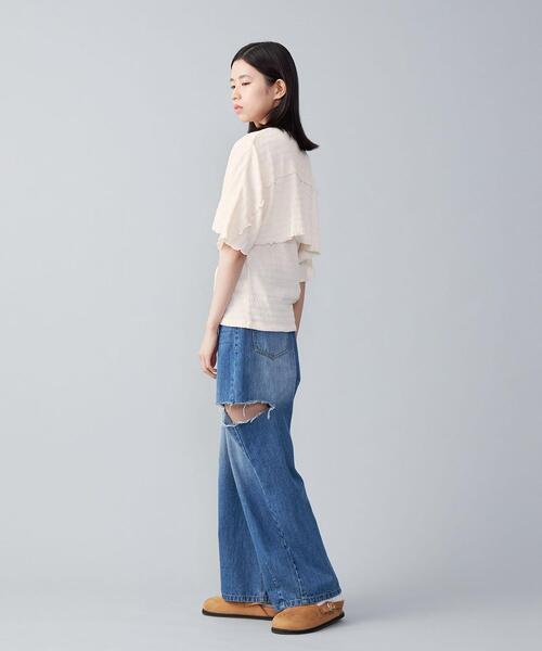 CITEN（シテン）の「＜CITEN＞レイヤード クリンプ トップ－ウォッシャブル－（Tシャツ/カットソー・レディース・オフホワイト/ブラック/ライトブルー・FREE）」の10枚目の写真