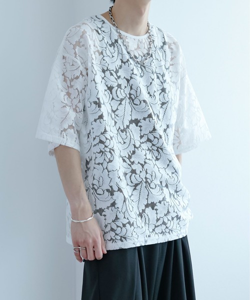 Ellno Loset(エルノロゼット)の「レースシアープルオーバー(Tシャツ/カットソー・メンズ・オフホワイト/ブラック・LARGE/MEDIUM/SMALL)」の2枚目の写真