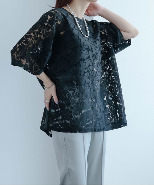Ellno Loset(エルノロゼット)の「レースシアープルオーバー(Tシャツ/カットソー・メンズ・オフホワイト/ブラック・LARGE/MEDIUM/SMALL)」の1枚目の写真