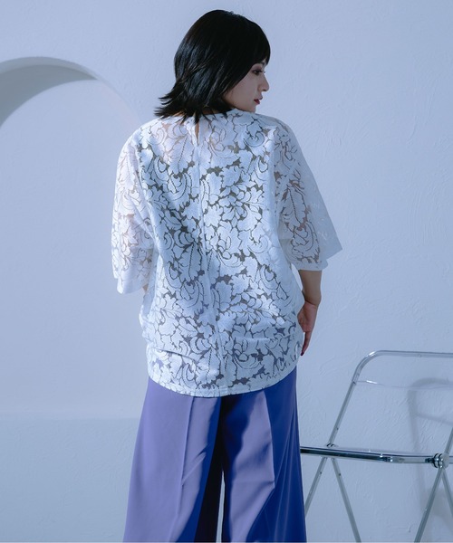 Ellno Loset(エルノロゼット)の「レースシアープルオーバー(Tシャツ/カットソー・メンズ・オフホワイト/ブラック・LARGE/MEDIUM/SMALL)」の4枚目の写真