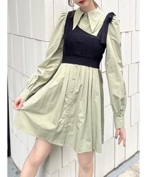 ニットベストレイヤードワンピース