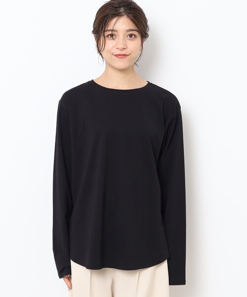 SHOO・LA・RUE(シューラルー)の「◆レイヤードコーデにも! ラウンドヘム ベーシックロンT(Tシャツ/カットソー・レディース・ホワイト系/ブラック・04/02/03)」の3枚目の写真
