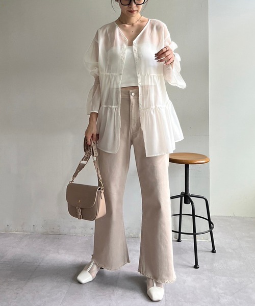 one after another NICE CLAUP（ワンアフターアナザーナイスクラップ）の「前後2WAY/オーガンジーチュニック（チュニック・レディース・アイボリー/ブラック・FREE）」の12枚目の写真