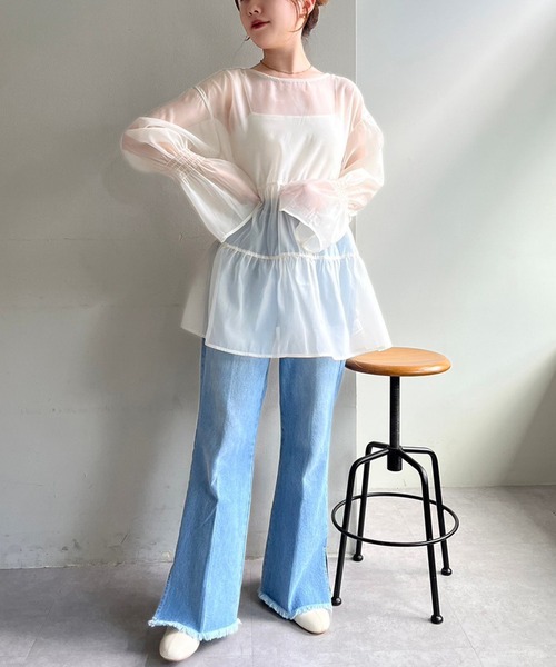 one after another NICE CLAUP（ワンアフターアナザーナイスクラップ）の「前後2WAY/オーガンジーチュニック（チュニック・レディース・アイボリー/ブラック・FREE）」の7枚目の写真