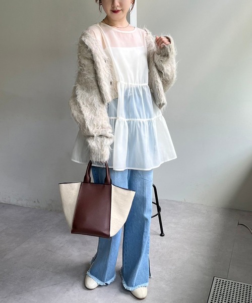 one after another NICE CLAUP（ワンアフターアナザーナイスクラップ）の「前後2WAY/オーガンジーチュニック（チュニック・レディース・アイボリー/ブラック・FREE）」の9枚目の写真