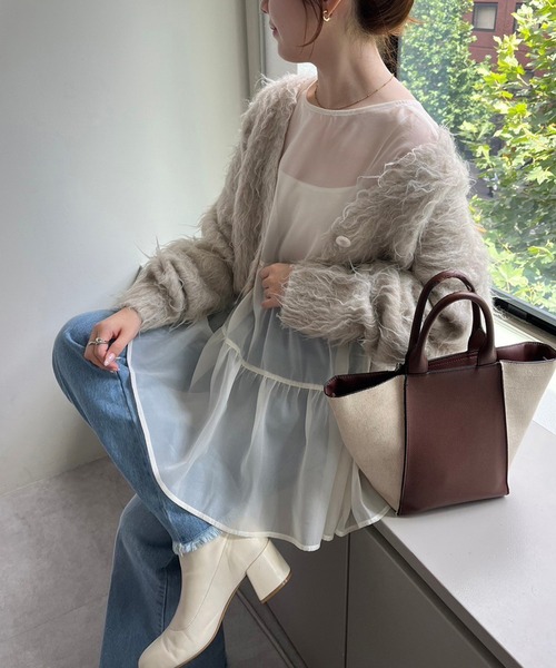 one after another NICE CLAUP（ワンアフターアナザーナイスクラップ）の「前後2WAY/オーガンジーチュニック（チュニック・レディース・アイボリー/ブラック・FREE）」の6枚目の写真