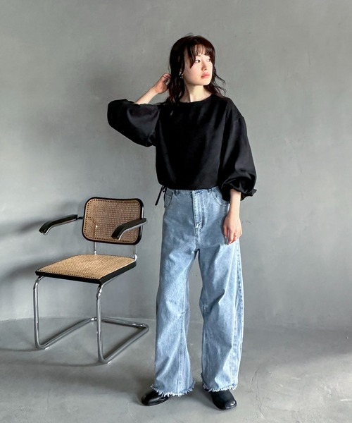 ブラウス シャツ バルーンショートレイヤートップス レディース feepur（フェピュール）の「ドロストバルーンショートブラウス