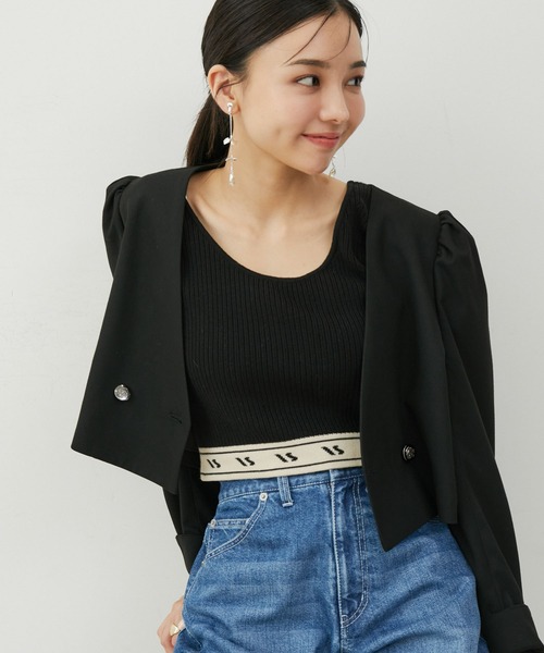 VIS（ビス）の「【セットアップ対応】タックショルダーショート丈ジャケット（ノーカラージャケット・レディース・ブラック/ブラック系その他・FREE）」の13枚目の写真