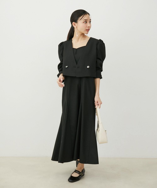 VIS（ビス）の「【セットアップ対応】タックショルダーショート丈ジャケット（ノーカラージャケット・レディース・ブラック/ブラック系その他・FREE）」の14枚目の写真