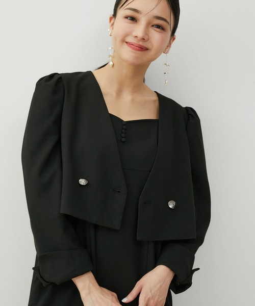 VIS（ビス）の「【セットアップ対応】タックショルダーショート丈ジャケット（ノーカラージャケット・レディース・ブラック/ブラック系その他・FREE）」の15枚目の写真