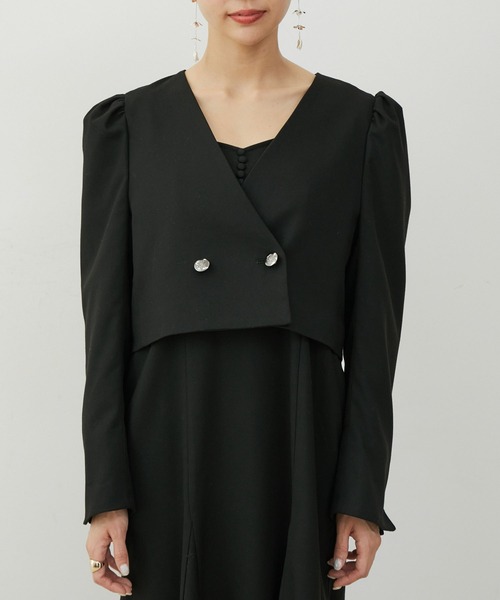 VIS（ビス）の「【セットアップ対応】タックショルダーショート丈ジャケット（ノーカラージャケット・レディース・ブラック/ブラック系その他・FREE）」の16枚目の写真