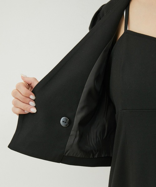 VIS（ビス）の「【セットアップ対応】タックショルダーショート丈ジャケット（ノーカラージャケット・レディース・ブラック/ブラック系その他・FREE）」の3枚目の写真