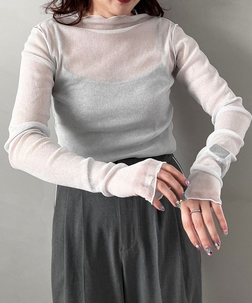 LOWRYS FARM(ローリーズファーム)の「シアースキンハイネックLS 980759(Tシャツ/カットソー・レディース・シルバー/アイボリー/ブラック系その他/グリーン/ベージュ/ブラック/その他1/その他2・FREE)」の6枚目の写真