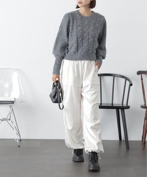 FREE'S MART（フリーズマート）の「◆パール付きケーブルショート丈ニット（ニット/セーター・レディース・グレー/ライトブルー/オフホワイト・FREE）」の8枚目の写真