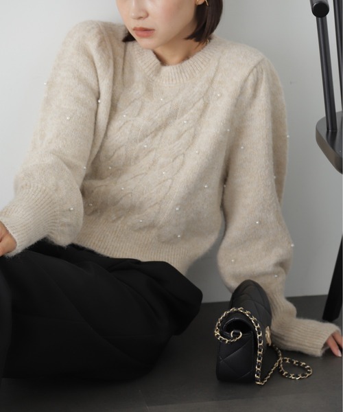 FREE'S MART（フリーズマート）の「◆パール付きケーブルショート丈ニット（ニット/セーター・レディース・グレー/ライトブルー/オフホワイト・FREE）」の13枚目の写真