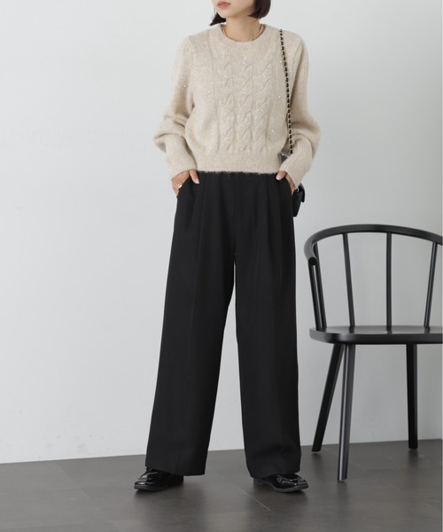 FREE'S MART（フリーズマート）の「◆パール付きケーブルショート丈ニット（ニット/セーター・レディース・グレー/ライトブルー/オフホワイト・FREE）」の14枚目の写真