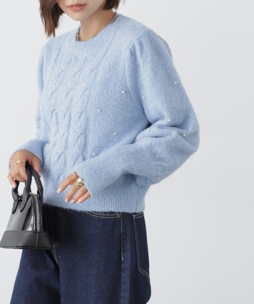 FREE'S MART（フリーズマート）の「◆パール付きケーブルショート丈ニット（ニット/セーター・レディース・グレー/ライトブルー/オフホワイト・FREE）」の18枚目の写真