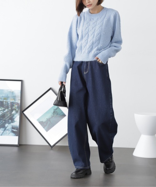 FREE'S MART（フリーズマート）の「◆パール付きケーブルショート丈ニット（ニット/セーター・レディース・グレー/ライトブルー/オフホワイト・FREE）」の22枚目の写真