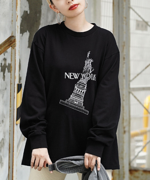 e-zakkamania stores(イーザッカマニアストアーズ)の「NEWYORK ロンTEE(Tシャツ/カットソー・レディース・ブラック/オフホワイト・M)」の2枚目の写真