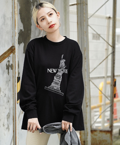 e-zakkamania stores(イーザッカマニアストアーズ)の「NEWYORK ロンTEE(Tシャツ/カットソー・レディース・ブラック/オフホワイト・M)」の6枚目の写真