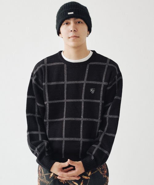 FCMM(エフシーエムエム)の「【日本限定アイテム】CHECK KNIT SWEATER/チェックニットセーター(ニット/セーター・メンズ・ブラック/アイボリー/ネイビー・MEDIUM/LARGE)」の3枚目の写真